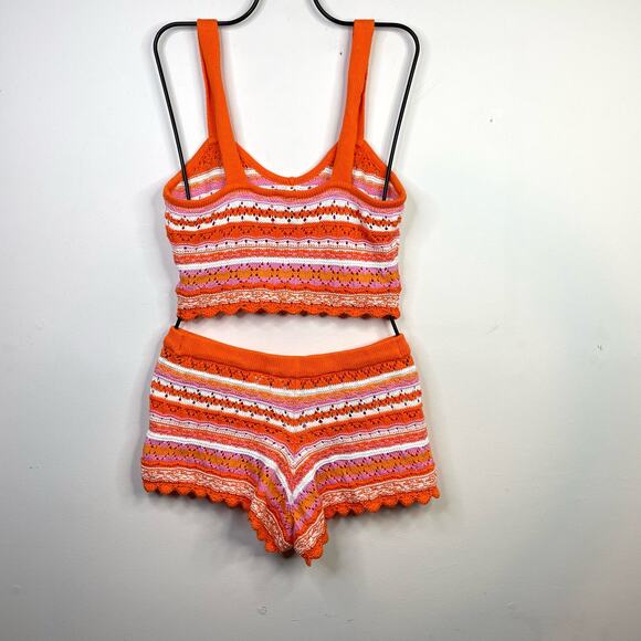 Divided H&M Crochet Tank Top Shorts Outfit Set Striped Orange Womens S new - Picture 6 of 10